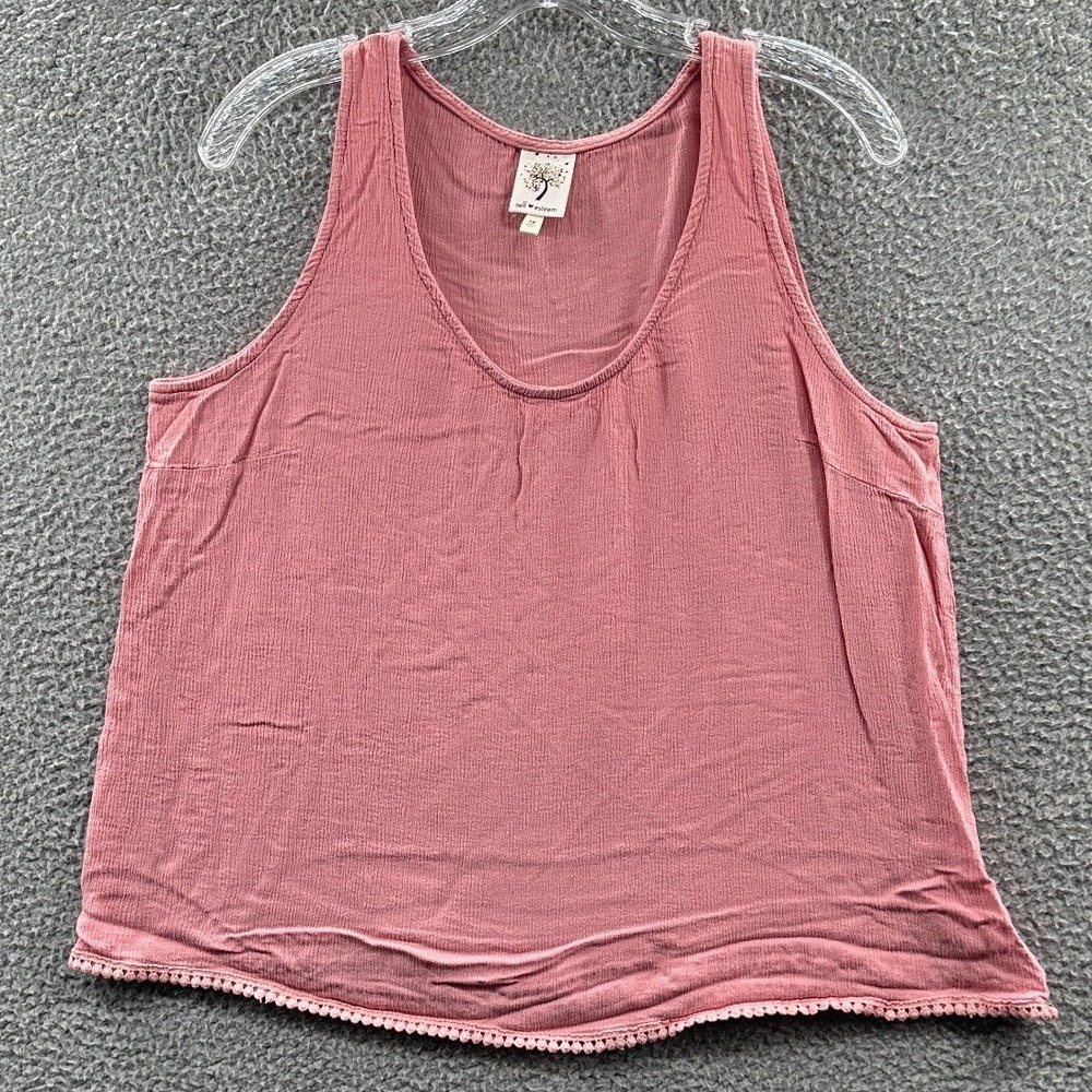 Women Boho Crinkle Gauze Tank Top Rose 1X Crochet Trim Casual Flowy Soft Relaxed